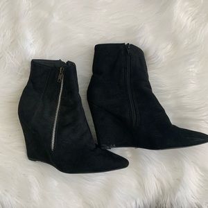Black Suede Point Toe Wedge Booties